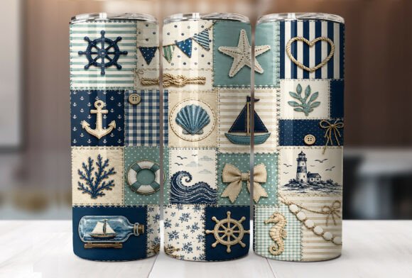 Download Nautical Patchwork Beach Tumbler Wrap - Beach tumbler wrap Collection