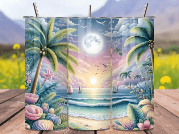 Download Tropical Moon Beach Tumbler Wrap PNG - Premium Resources